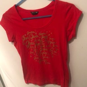 Super Cute Guess Jeans tank top with Golden Writing on sharp red